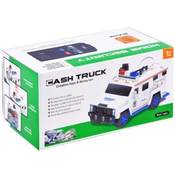 Wnętrze pojazdu skarbonki z miejscem na monety i banknoty