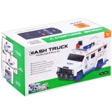 Wnętrze pojazdu skarbonki z miejscem na monety i banknoty