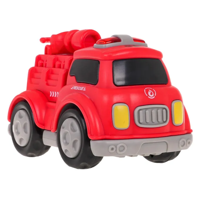 Autko strażackie podczas zabawy – kolorowe światła na dachu