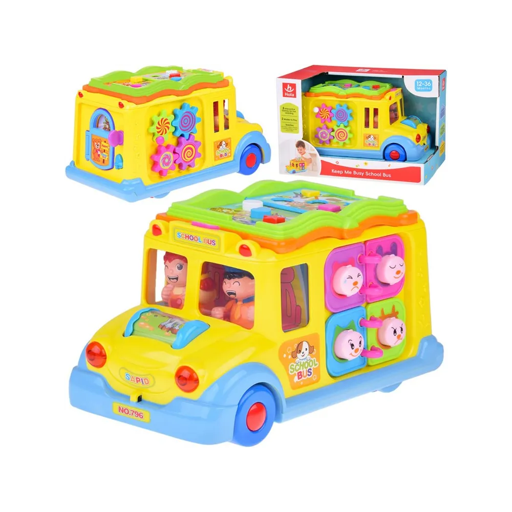 interaktywny autobus w żywych barwach na białym tle