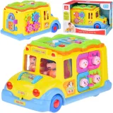 interaktywny autobus w żywych barwach na białym tle