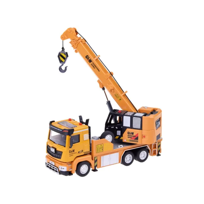 żółty dźwig zabawkowy na podłożu do zabawy