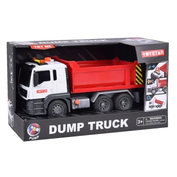 Ergonomiczny kształt wywrotki budowlanej trzymanej w dziecięcej dłoni