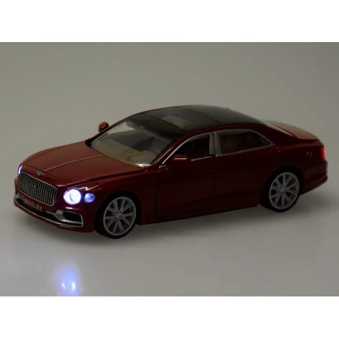 Bordowy Bentley Flying Spur Hybrid w dynamicznej pozie jazdy