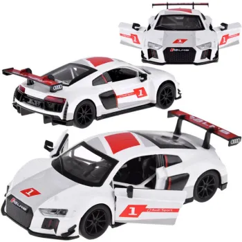 model metalowego Audi R8 LMS sportowy w skali 1:32 z czerwonym spojlerem
