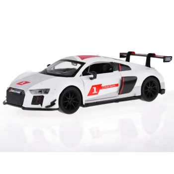 widok na cały model sportowego auta Audi R8 LMS na białym tle