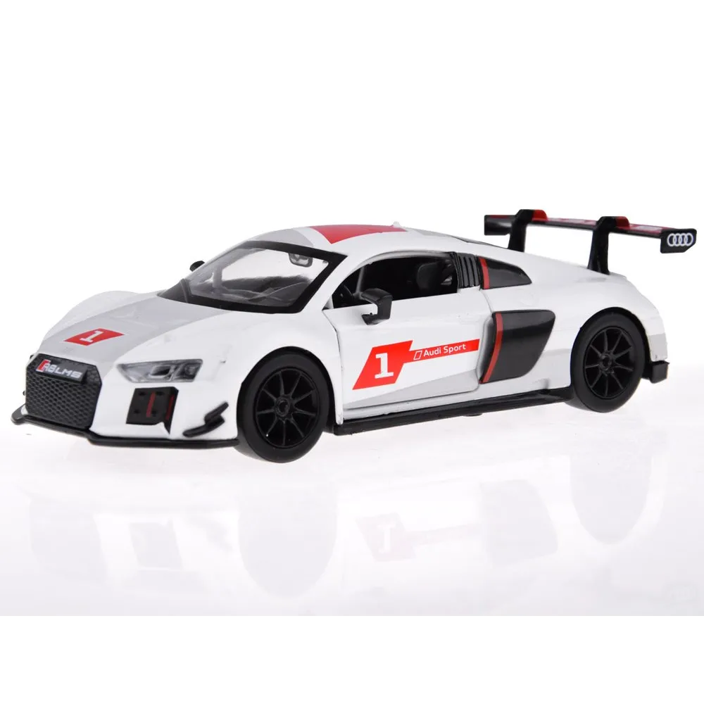 widok na cały model sportowego auta Audi R8 LMS na białym tle