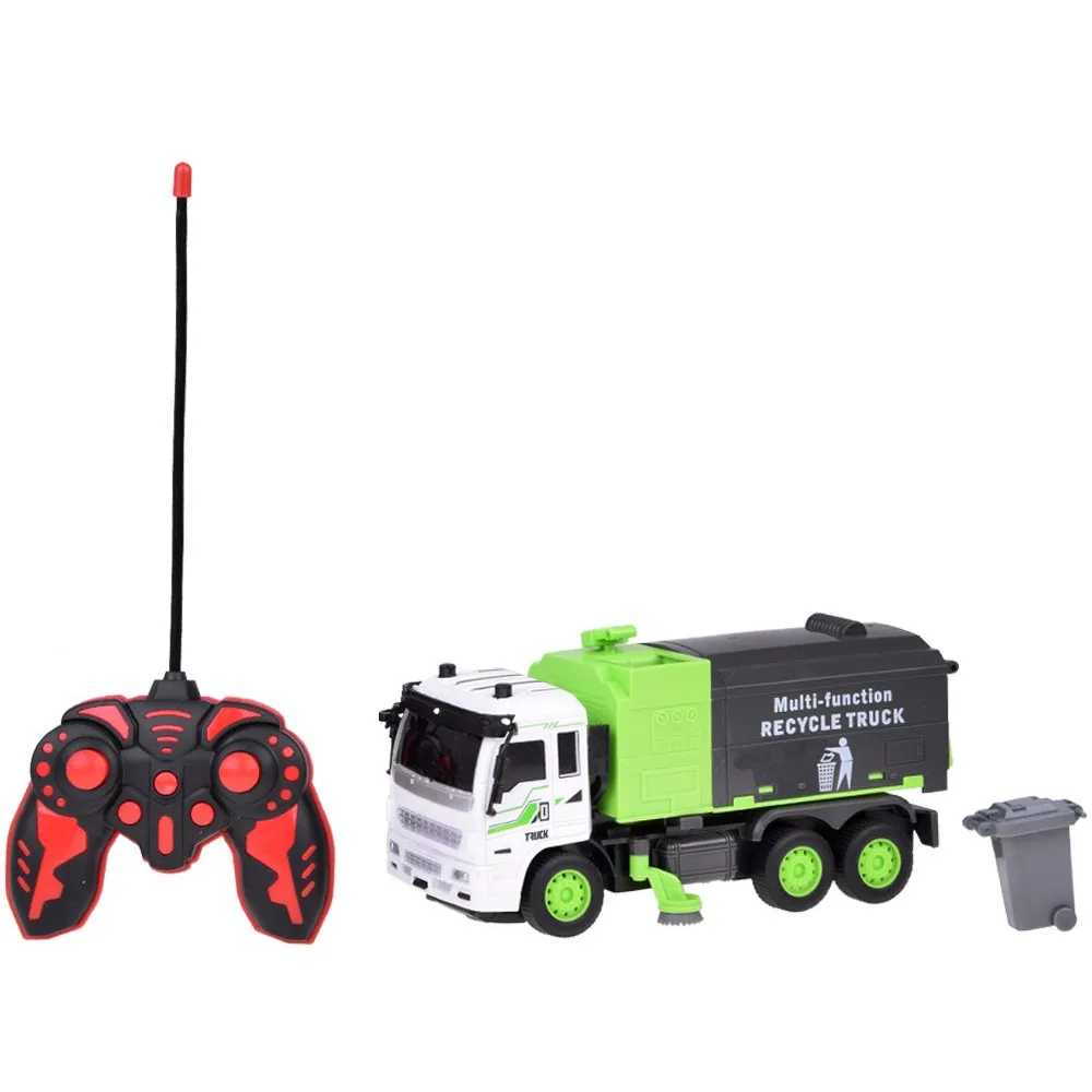 widok śmieciarki rc0684 z zielonymi akcentami na tle białym