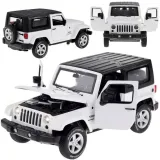metalowy model jeep wrangler 1:32 widok z boku na białe nadwozie