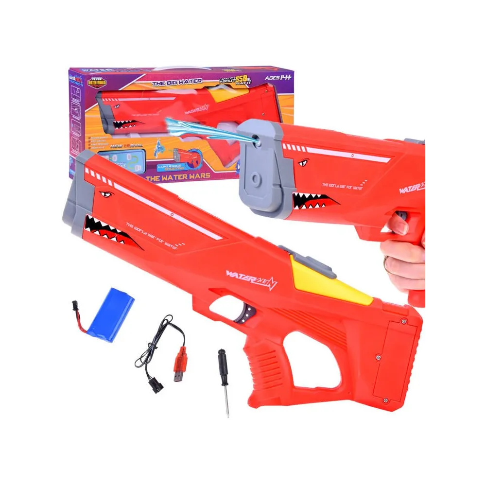 automatyczny pistolet na wodę w kolorze niebieskim na białym tle