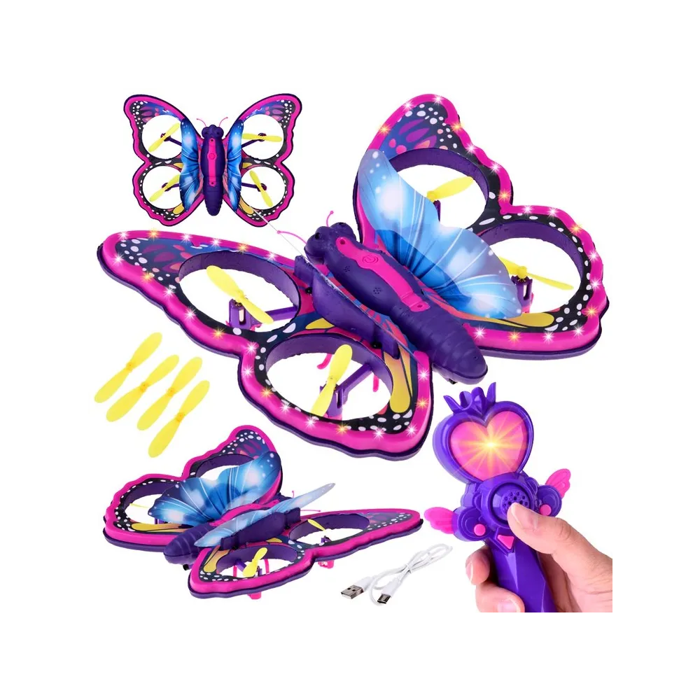 dron motyl z detalicznymi skrzydłami i świecącymi diodami led