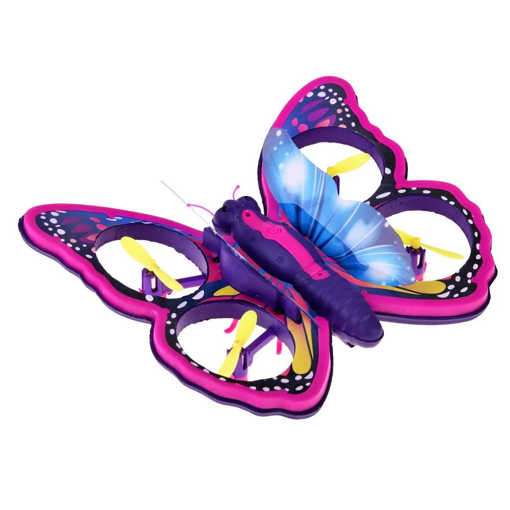 zdalnie sterowany motyl dron widziany z profilu na jasnym tle