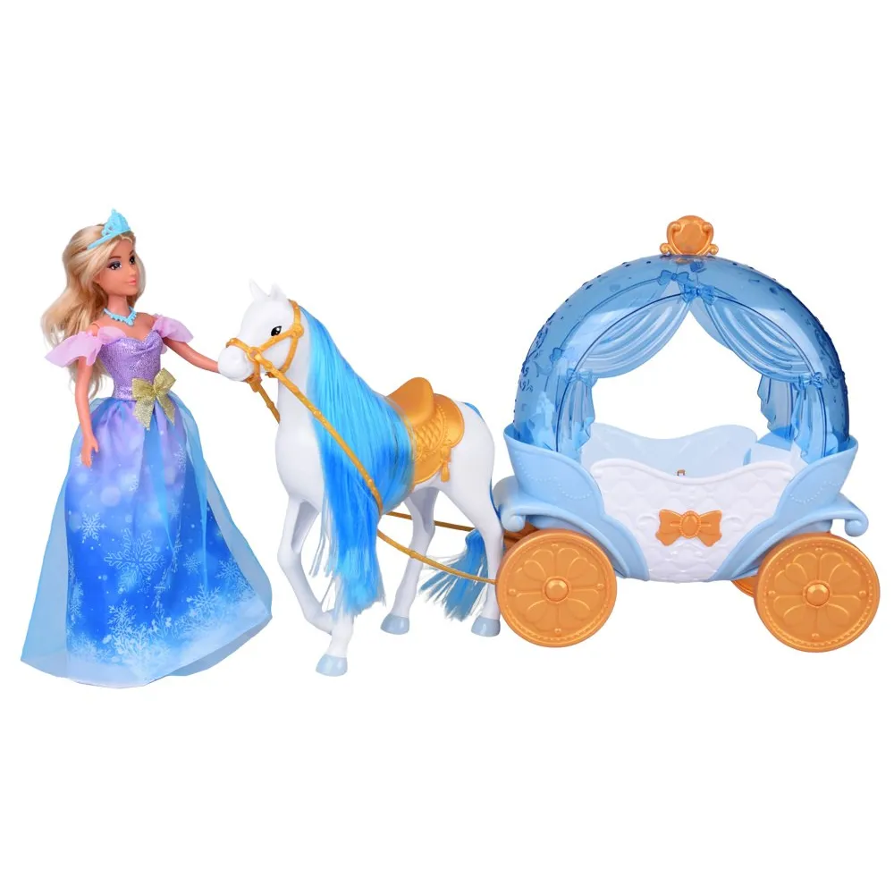 królewska karoca błękitno-biała ze złotymi detalami i otwieranym dachem