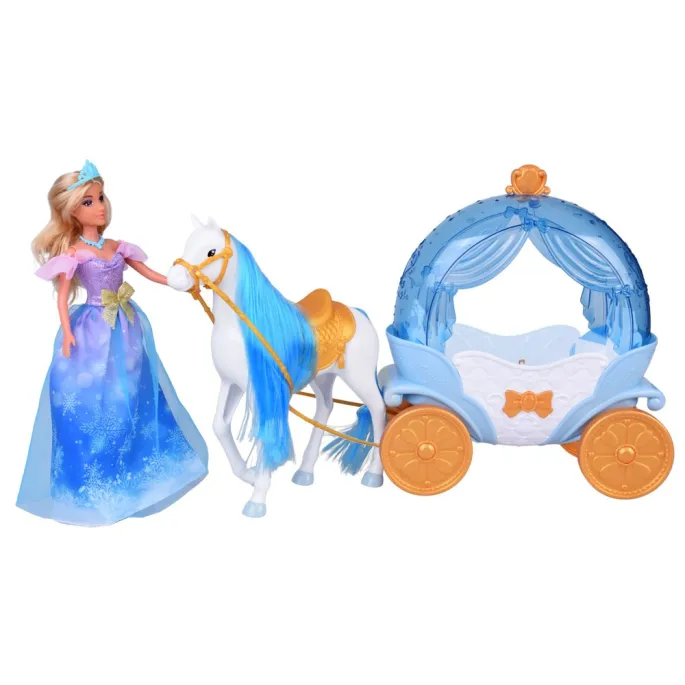 królewska karoca błękitno-biała ze złotymi detalami i otwieranym dachem