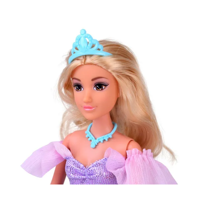 szczegół sukni księżniczki w odcieniach niebieskiego i różowego ze złotą kokardą