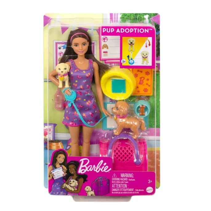 Barbie z dwoma pieskami i akcesoriami do zabawy w adopcję zwierząt