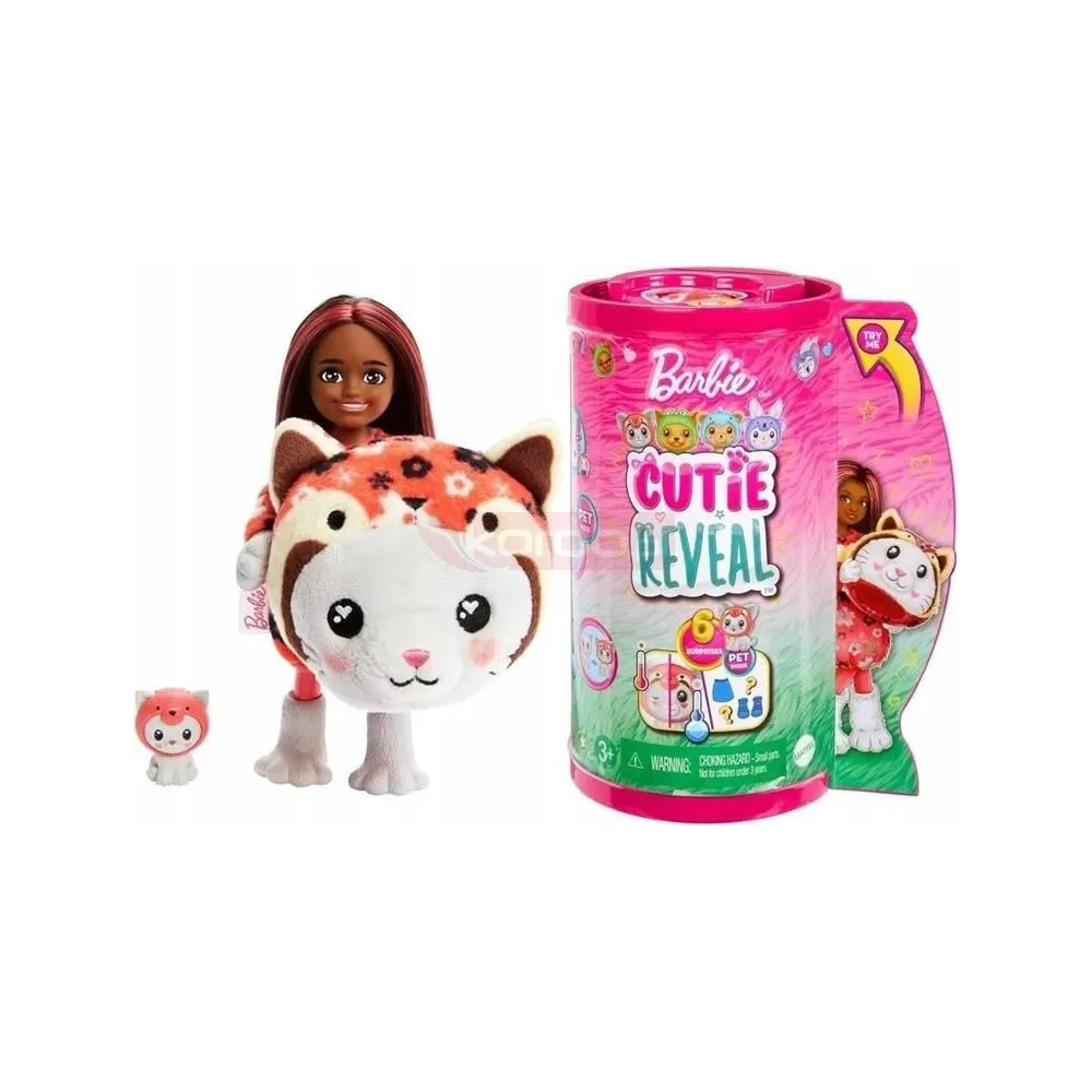 Barbie Color Reveal Chelsea Kotek-Panda HRK28 na tle kolorowego opakowania