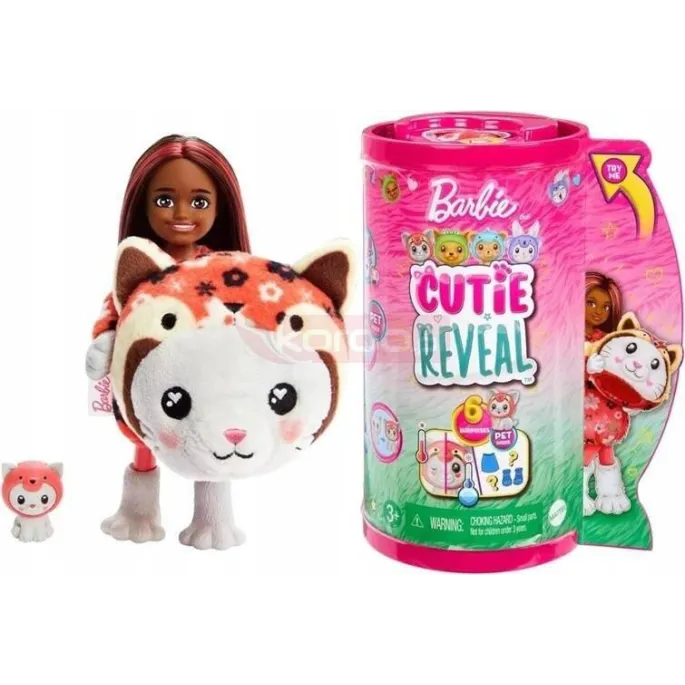 Barbie Color Reveal Chelsea Kotek-Panda HRK28 na tle kolorowego opakowania