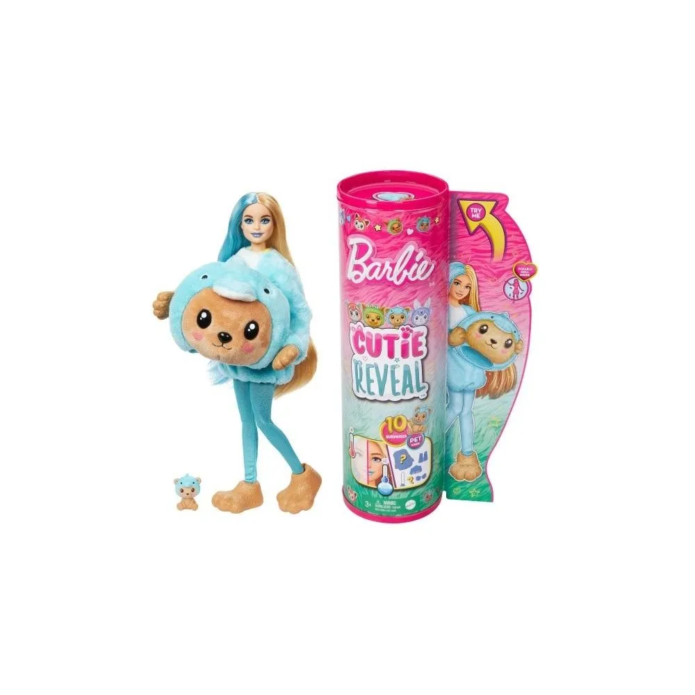 Barbie Color Reveal w kostiumie misia i delfina na białym tle