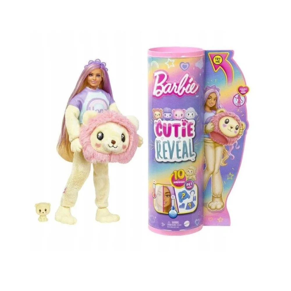 Barbie Cutie Reveal w kostiumie żółtego lwa z akcesoriami i lwiątkiem