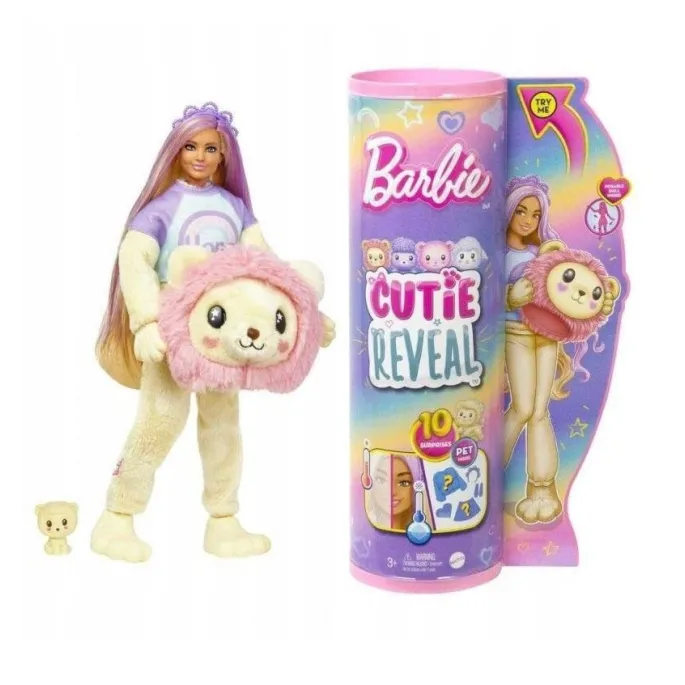 Barbie Cutie Reveal w kostiumie żółtego lwa z akcesoriami i lwiątkiem