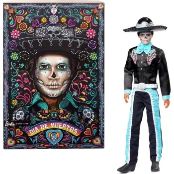 kolekcjonerska lalka Barbie Dia de Muertos Ken w artystycznym stroju z motywami czaszek
