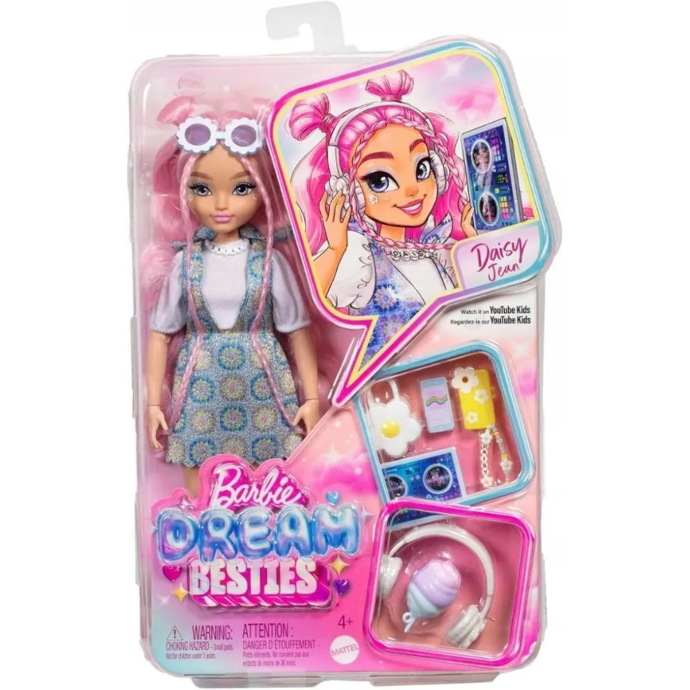 Barbie Dream Besties Daisy Jean w kolorowej stylizacji z akcesoriami muzycznymi