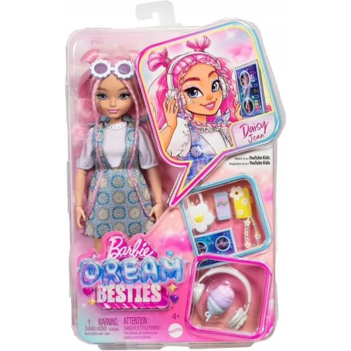 Barbie Dream Besties Daisy Jean w kolorowej stylizacji z akcesoriami muzycznymi