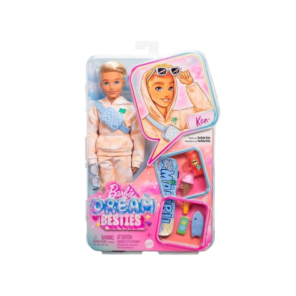 Lalka Ken Barbie Dream Besties w pomarańczowym stroju z zestawem akcesoriów