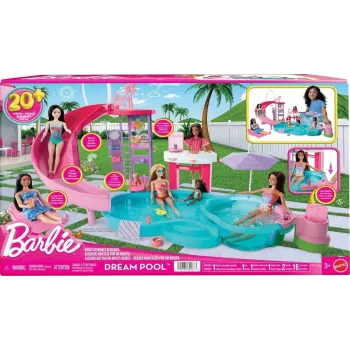 Barbie Dream Pool z akcesoriami, zjeżdżalnią i strefą jacuzzi