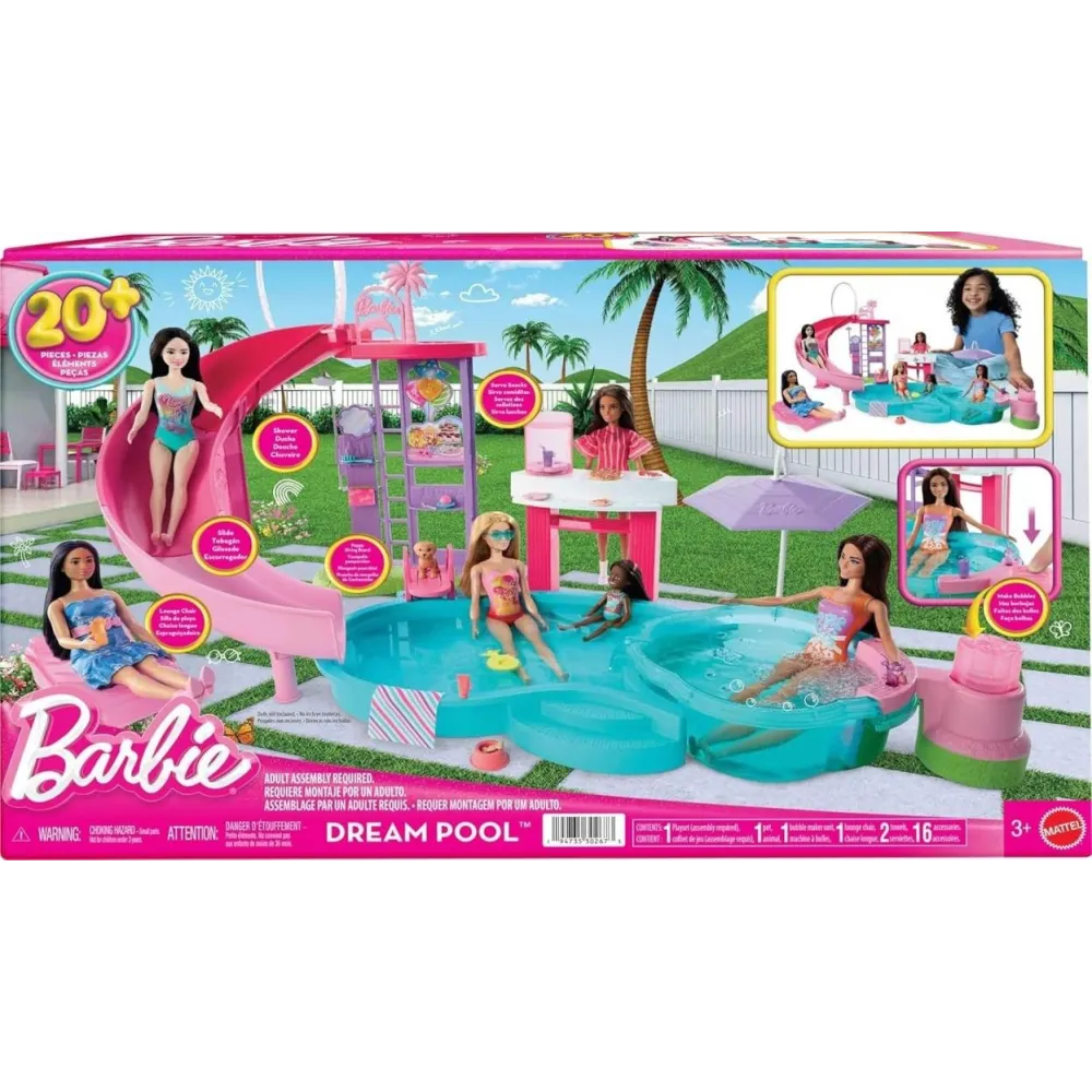Barbie Dream Pool z akcesoriami, zjeżdżalnią i strefą jacuzzi