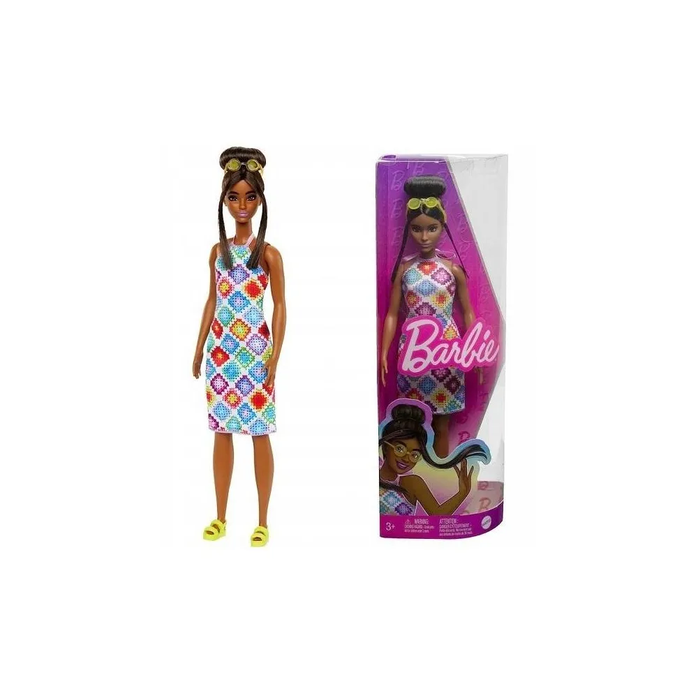 Barbie Fashionistas w kolorowej sukience HJT07 z dodatkami