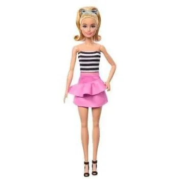 Barbie Fashionistas HRH11 w czarnych szpilkach i niebieskich okularach w modnej stylizacji