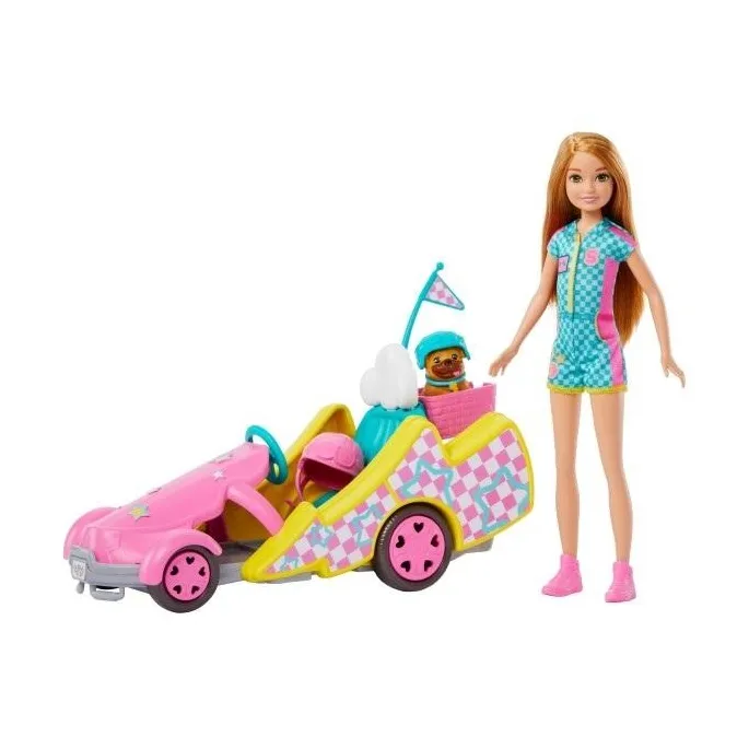 Barbie Gokart Stacie z pojazdem filmowym i lalką w stroju rajdowym