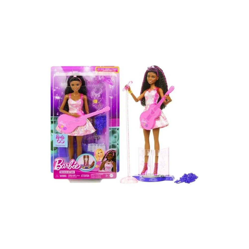 Barbie jako gwiazda popu w scenicznym stroju z muzycznymi akcesoriami