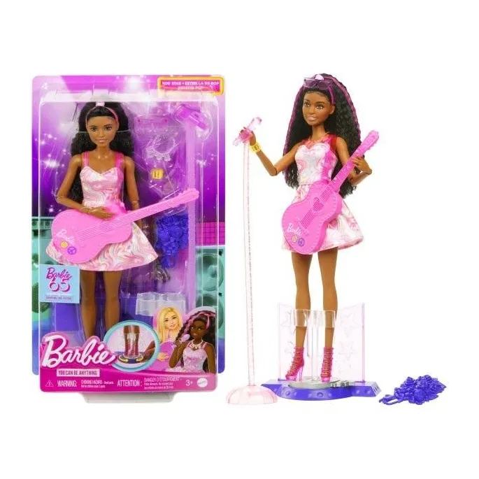 Barbie jako gwiazda popu w scenicznym stroju z muzycznymi akcesoriami