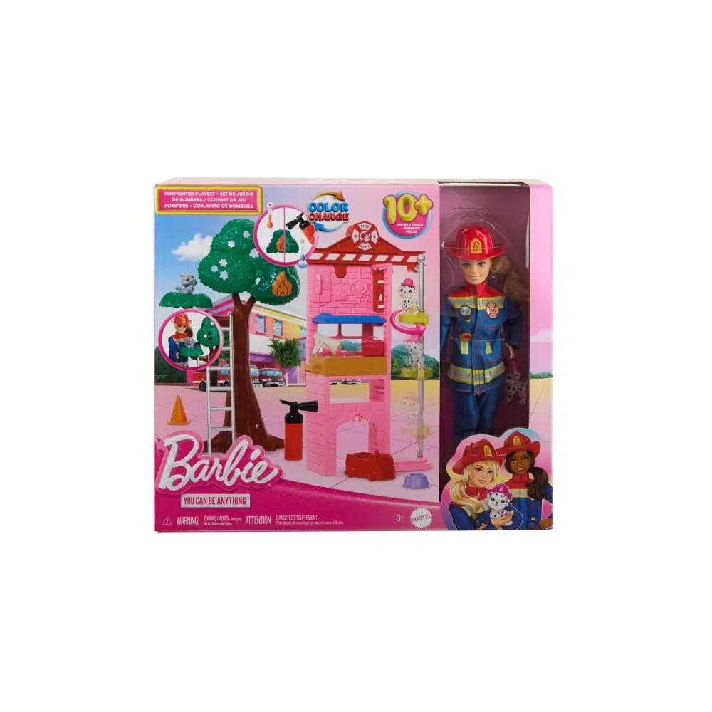 Barbie Strażak z remizą i akcesoriami ratowniczymi, zestaw do zabawy