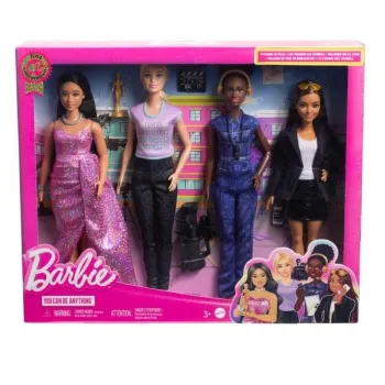 Barbie Kariera. Lalki Kobiety filmu z tematycznymi akcesoriami na tle kina