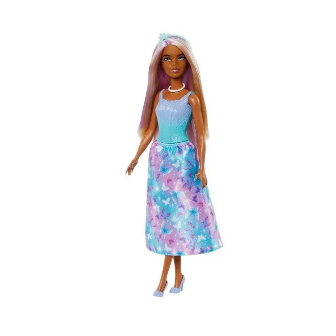 Barbie Księżniczka w niebiesko-fioletowym stroju z ozdobnymi akcesoriami