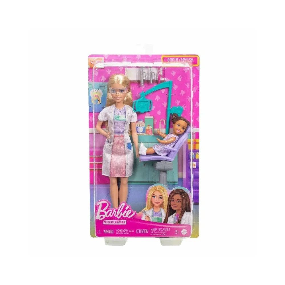 Barbie Lalka Dentystka w stroju stomatologa podczas zabawy