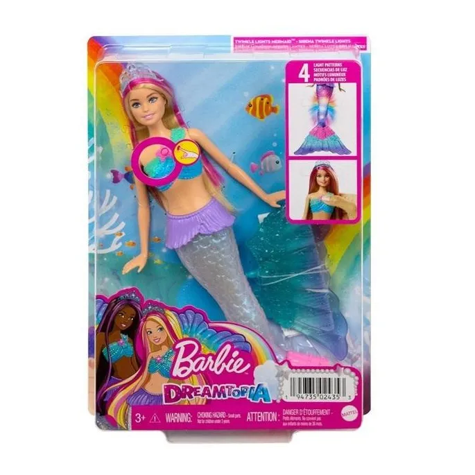 Barbie Malibu syrenka z migoczącymi światełkami i kolorowym ogonem