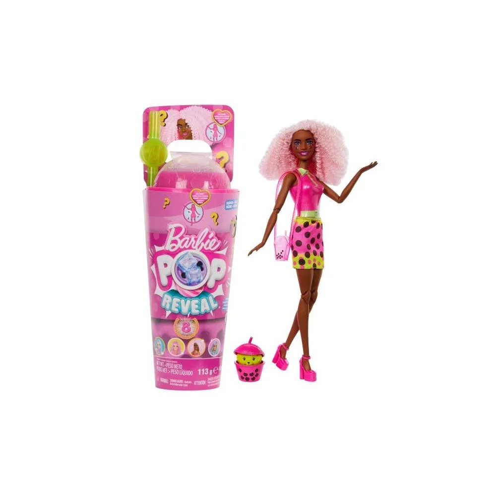 Barbie Pop Reveal Lalka Jagoda Bubble Tea z zestawem akcesoriów i slime