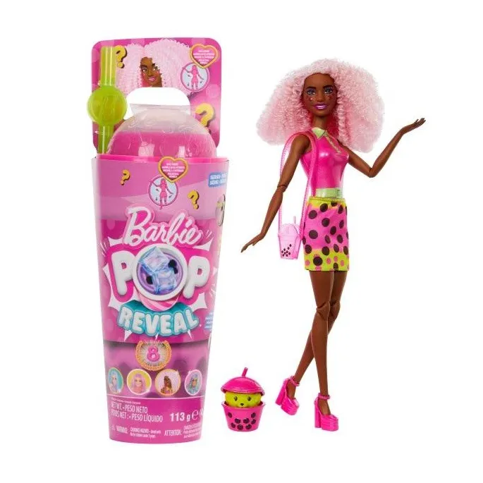 Barbie Pop Reveal Lalka Jagoda Bubble Tea z zestawem akcesoriów i slime
