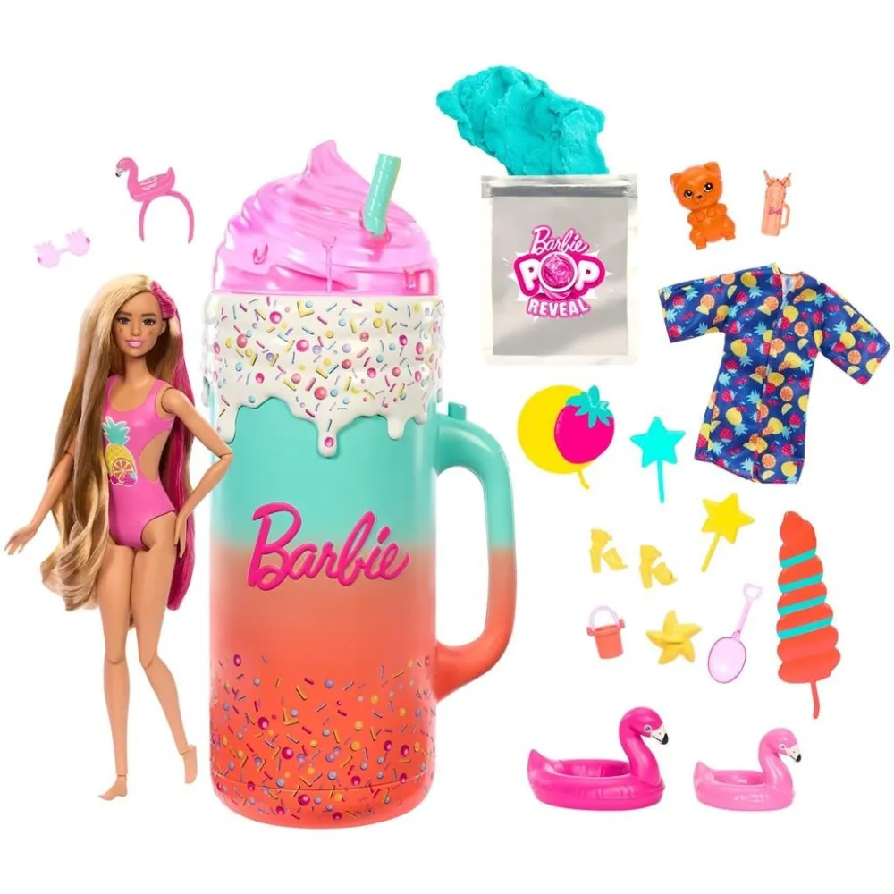 Barbie Pop Reveal Tropikalne smoothie z akcesoriami i zwierzątkiem do ściskania