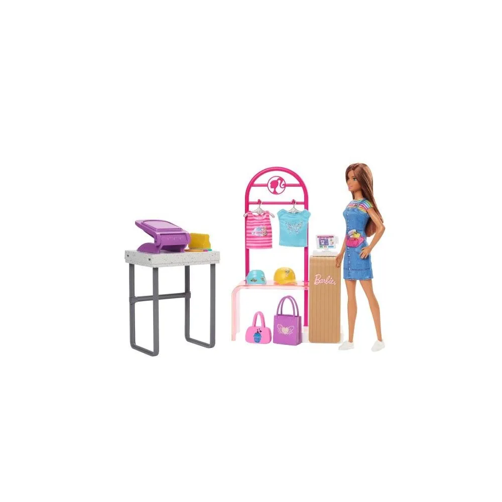 Barbie Projektantka mody z akcesoriami do projektowania i stojakiem na ubrania