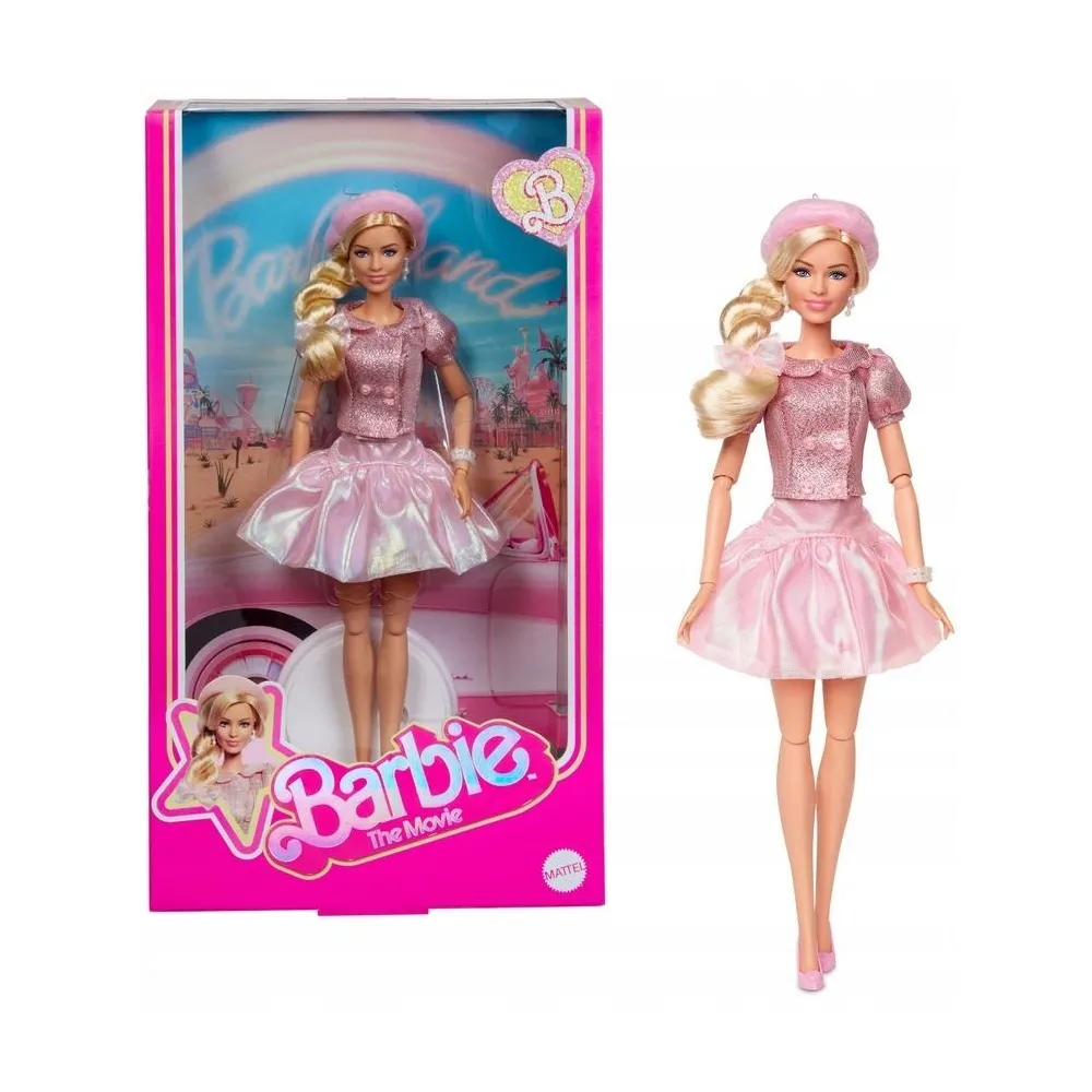 Barbie The Move Pink Puffy Dress w różowej sukni z bufkami na tle białym