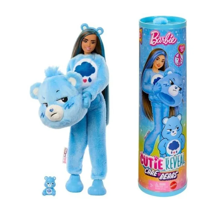 Barbie w kostiumie misia Gdereka z akcesoriami i minimiśkiem na białym tle