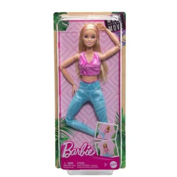 Barbie Made to Move z blond włosami w sportowym stroju na białym tle