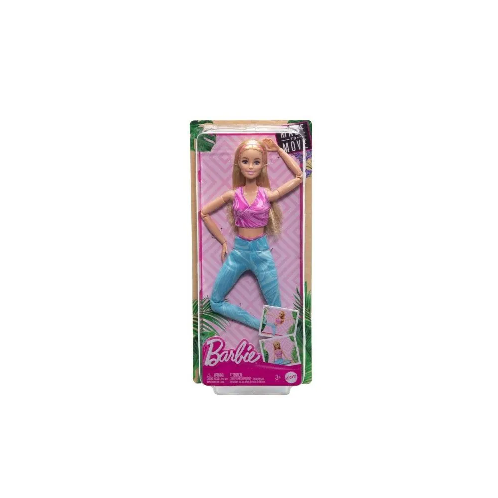 Barbie Made to Move z blond włosami w sportowym stroju na białym tle