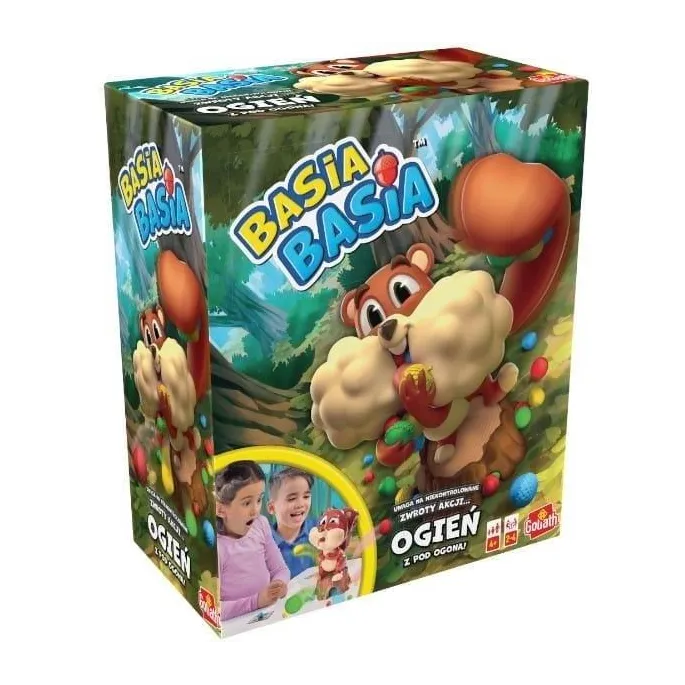 Elementy gry Basia Basia z figurką wiewiórki i kolorowymi żołędziami